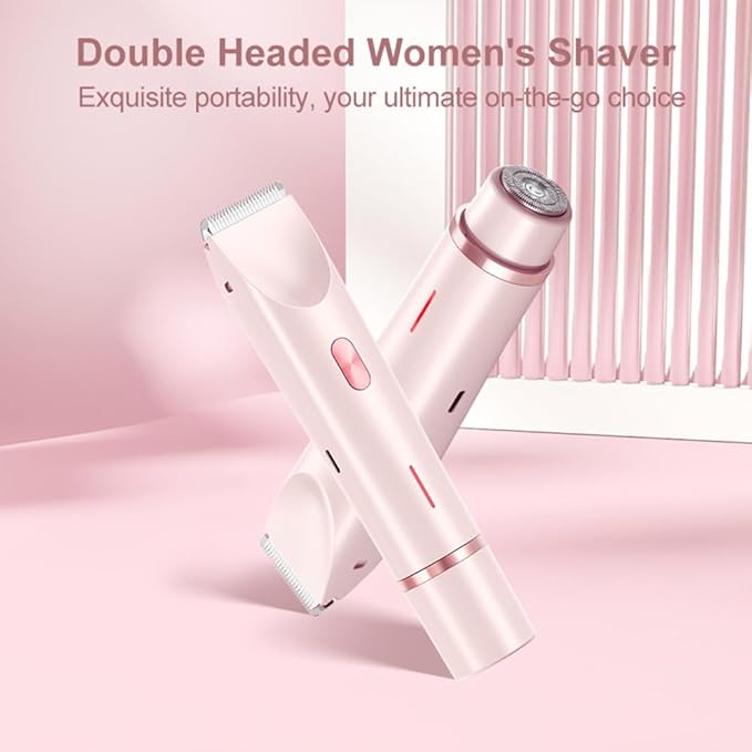 Razor - Bikini Trimmer for Women 2025 New Ultimate 2-in-1 Body Shaver with Removable Head Painless Hair Removal Wet &amp Dry for Leg Arm Underarm Bikini Area (Pink)
