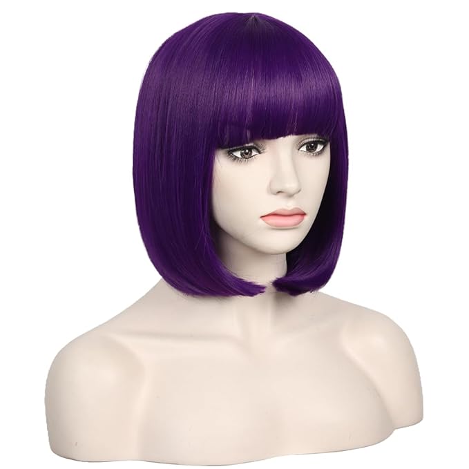 WildCos Short 12 Inches Straight Synthetic Cosplay Wig for Women (Dark purple)