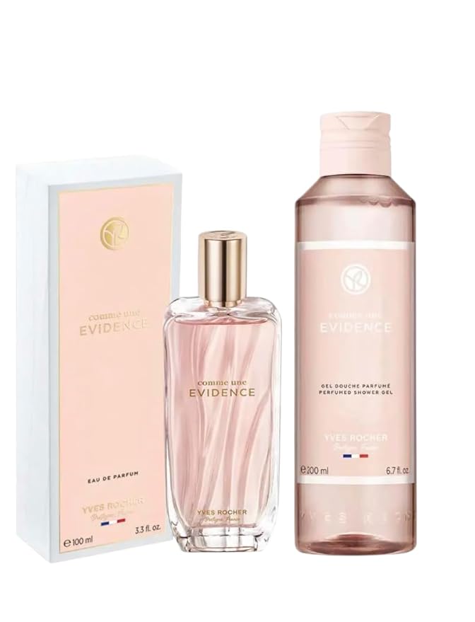 Yves Rocher Comme Une Evidence Perfume and Body Hair Shower Gel Set of 2 for Women 200 ml./6.7 fl.oz. and 100 ml./3.3 fl.oz.