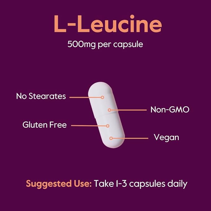 BESTVITE Filler-Free L-Leucine 500mg per Capsule (480 Vegetarian Capsules) (240x2) ? No Stearates No Fillers ? Vegan Non-GMO Gluten-Free Leucine Supplement ? Essential Amino Acid Supplement
