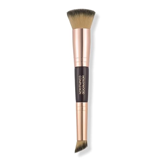 Charlotte Tilbury Hollywood Complexion &amp Foundation Brush - 2-in-1 Contour &amp Foundation Makeup Brush with No-Shed Synthetic Fibers - Flawless Base &amp Precision Blending Tool