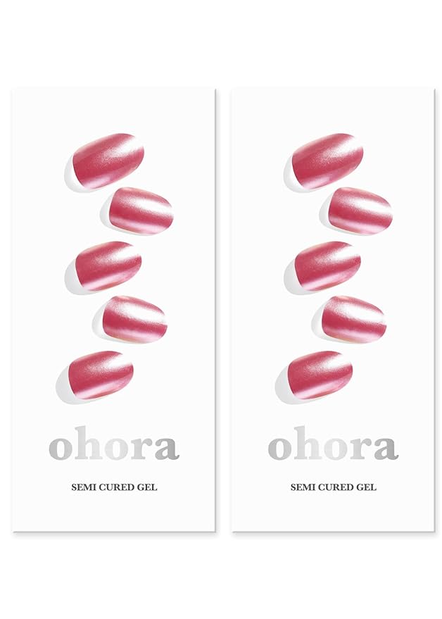 ohora Semi Cured Gel Nail Strips (N Pink Chrome 2 Units) - Works with Any Lamps Salon-Quality Long Lasting Easy to Apply &amp Remove - Includes 2 Prep Pads Nail File &amp Wooden Stick