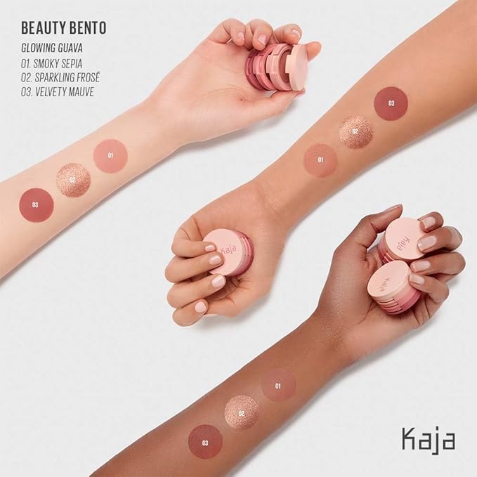 Kaja 3 Colors Eyeshadow - Beauty Bento 07 Glowing Guava | Mosaic Chrome Shimmer Matte finish Cruelty free K-Beauty Mini Palettes Easy Finger Blendable Glitter High Pigmentation 0.03 Oz
