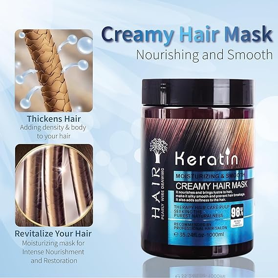 BTONE Keratin &amp Collagen Hair Mask - Damaged Hair Treatment Moisturizing &amp Nourishing Split Ends &amp Dandruff Care 11.8 Fl Oz (Pack of 3)