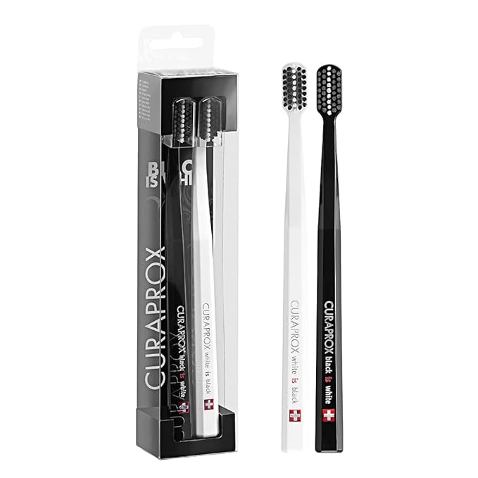Curaprox Toothbrush Duo ? for Adults | Stylish Black &amp White Ultra-Soft toothbrushes | Whitening-Friendly | Black/White | 2-Pack