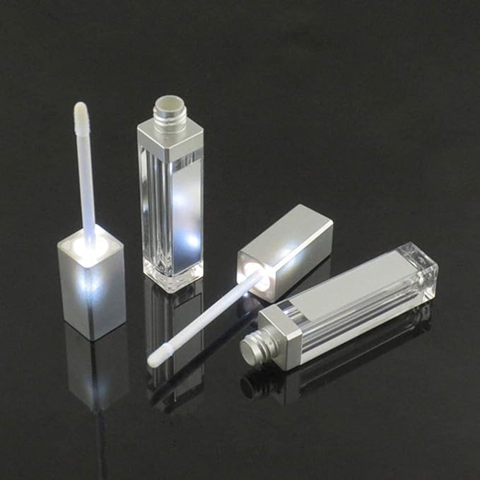 10 Pcs 7.5ml Plastic Square Clear Lip Gloss Tubes Vials with Mirror LED Light Lip Glaze Tube Bottles Refillable Makeup Lipstick Tube DIY Cosmetic Container Travel for Woman Girl(Silver)