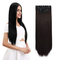 REECHO 20 Straight Long 4 PCS Set Thick Clip in on Synthetic Hair Extensions Dark Brown with Little Reddish