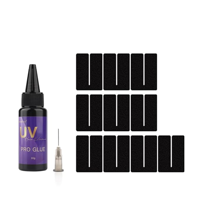 30g UV Hair Extension Glue with 10Pcs Anti-UV Shield Guards Replacement Accessories for UV Lamp Hair Extensions UV Hair Set Seamless Fast Drying Hair Adhesive Invisible Extensions