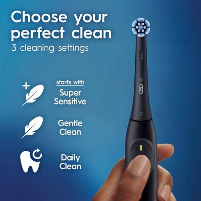 Oral-B iO Simple Clean Rechargeable Electric Powered Toothbrush Night Black with 1 Gentle Care Brush Head and 1 Black Travel Case - Automatic Pressure Sensor to Protect Gums - 3 Modes - 2 Min Timer