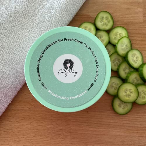 Cucumber Deep Conditioner 12oz - Deep Conditioning Hair Mask for Curly Hair 100% Vegan - Infused with Vitamins for a Curly SPA Experience Humidity Fighter for Dry Damaged Hair