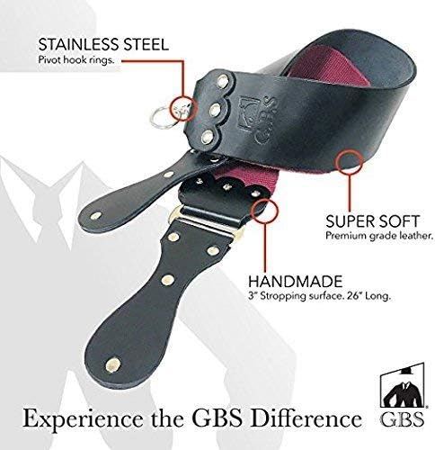 GENTS Professional 3??x 26??Straight Razor Strop - Premium Genuine Leather &amp Canvas Barber Strop with Stainless Steel Hook - Traditional Wet Shaving Razor Sharpener