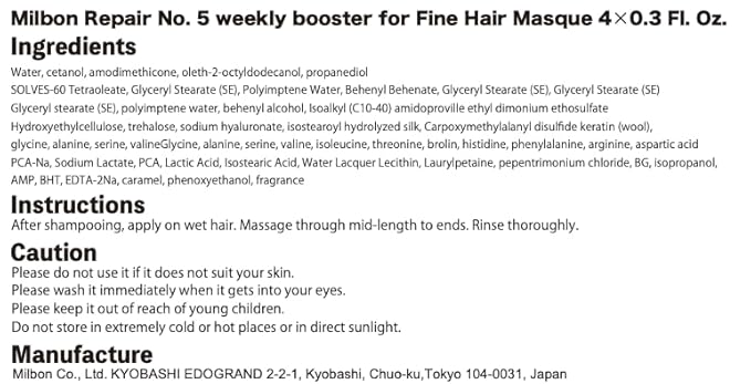 Milbon Repair No. 5 weekly booster for Fine Hair Masque 4 x 0.3 Fl. Oz.