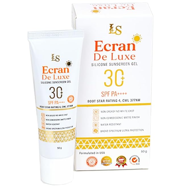 LUXE Skin Ecran De Luxe Sunscreen Gel Matte Finish SPF 30+ PA++++ for UVA/UVB Water &amp Sweat Resistant 50g
