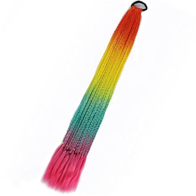 Synthetic Gradient Boxing Braided Ponytail For Girls With Elastic Hair Rubber Bands Hair Accessories Wig Headband Hairpiece
