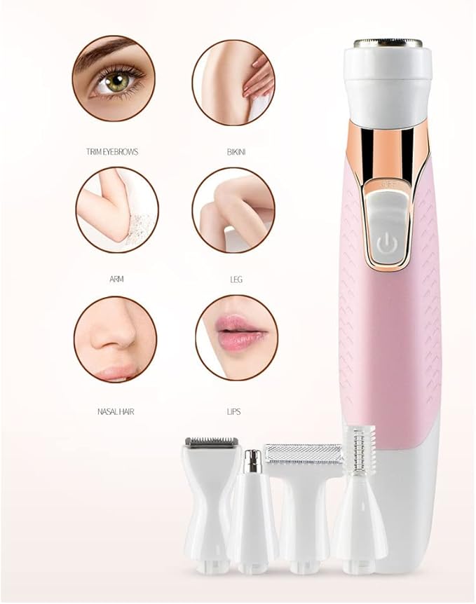 Electric Lady Shaver 5-in-1 Painless Electric Razor for Women Bikini Trimmer Women Body Hair Removal for Legs Arms Underarms Face Eyebrow and Bikini