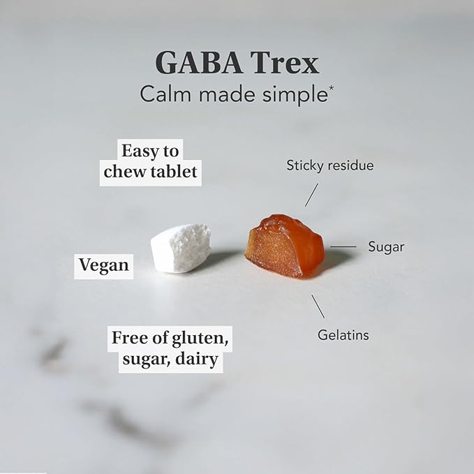 NeuroScience GABA Trex L Theanine Supplement - Calm Aid for Daytime Stress Support &amp Evening Relaxation - Chewable Grape-Flavored Tablets - Vegan &amp Non-GMO (60 Tablets)