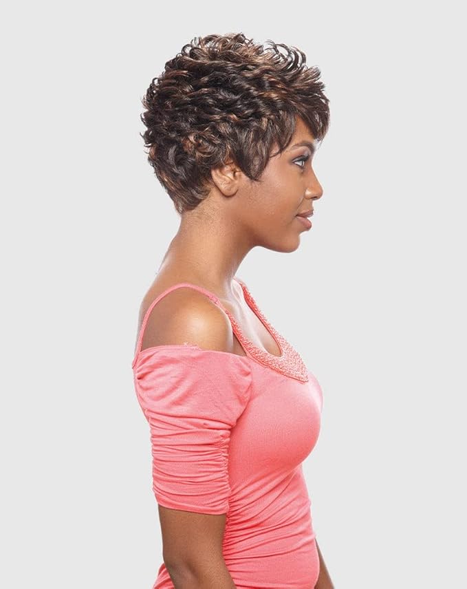 VANESSA Fashion Wigs XShort Length Wavy Style with Swept Bangs Synthetic Hair Wig - NALBY (3T51)