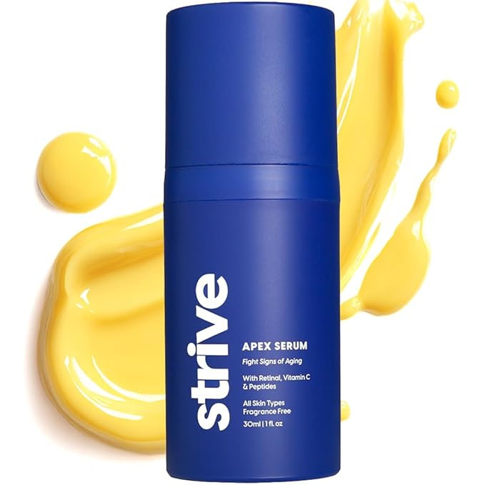 Strive - Anti-aging Retinal Serum - 0.1% Retinaldehyde 10% Peptides &amp 2% Vitamin C E Ferulic Face Serum. Brightening Firming Wrinkle &amp Fine Line Reducing - Fragrance Free Anti aging Skincar