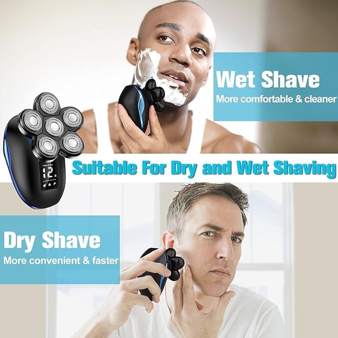 Electric Shaver for Men 6 in 1 Electric Razor for Men IPX7 Wet/Dry Waterproof Men's Shavers Rotary Head with Shavers Kit LED Display Gifts for Husband DadBoyfriend (Silver)