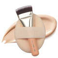 THE TOOL LAB All Day Cover Duo - Premium Base Makeup Set for Liquid Cream Powder Foundation Buffing Blending Face Brush Sponge Portable Case - 1.1 Flat Top Brush