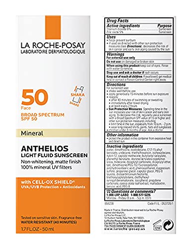 La Roche-Posay Anthelios Sunscreen SPF 50 Ultra-Light Fluid Broad Spectrum SPF 50 Face Sunscreen with Titanium Dioxide Mineral Lightweight &amp Fast-Absorbing Oil-Free Matte Finish