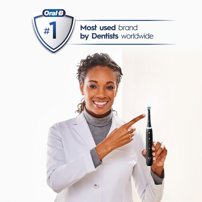 Oral-B iO Deep Clean + Whiten Rechargeable Electric Toothbrush with Visible Pressure Sensor 2 Minute Timer 5 Cleaning Settings 1 iO5 Limited 3 Toothbrush Heads Travel Case &amp Refill Holder Bl