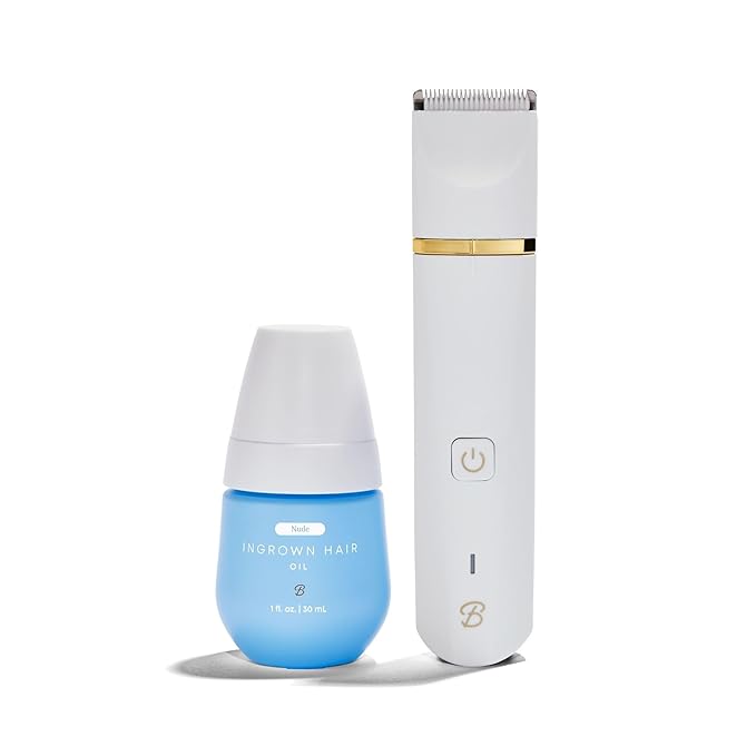 Bushbalm Ingrown Hair Nude Oil + Bikini Trimmer Set ? Francesca Trimmer with Nude Oil ? 2pc Grooming Set for Women Bikini Underarms &amp Legs ? Smooth Skin Razor Bump