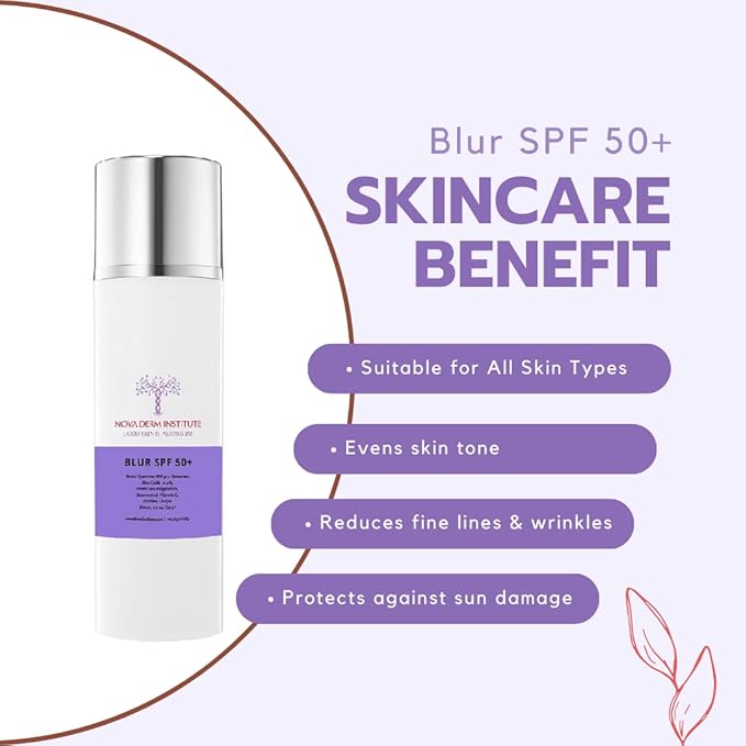 Tinted Sunscreen for Face - Lightweight Tinted Moisturizer Zinc Oxide Mineral Sunscreen - Natural Foundation Safe for All Skin Types Blur SPF 50 by NOVA DERM INSTITUTE (1.7 fl oz / 2 pack)