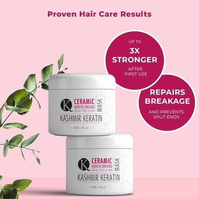 Kashmir Keratin Ceramic Hair Maskdeeply conditions dry damaged hair repairs with keratin making it soft frizz-free hydrated well-conditioned and adds shine.(16 oz)