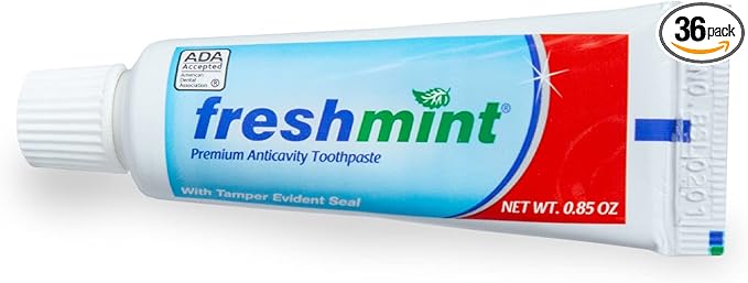 Freshmint® 36 Tubes of 0.85 oz. Premium Anticavity Fluoride Toothpaste with Safety Seal (ADA Accepted)