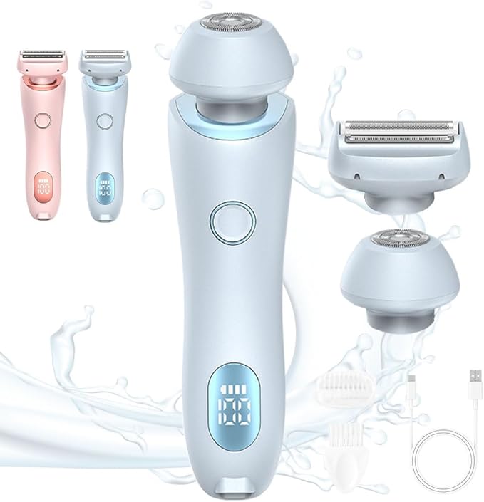 Electric Shaver 2 in 1 Women's Body Shaver Hair Remover Electric Lady Razor Waterproof Electrics Bikini Trimmer for Women (Blue)