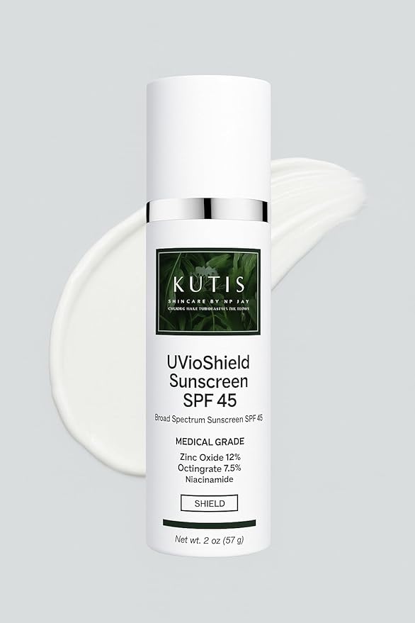 KUTIS UVioShield Medical Grade Broad-Spectrum Sunscreen SPF 45 with Zinc Oxide Octinoxate Niacinamide for UVA/UVB Protection 2 oz
