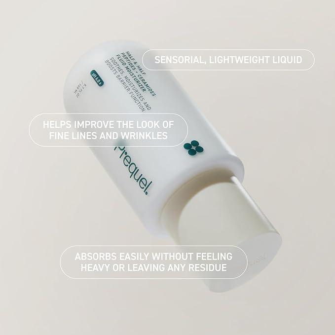 Prequel Skin Half and Half Fluid Moisturizer Face Cream. Lightweight Ceramide Peptide Lotion for All Skin Types including Dry and Sensitive. Hydrating Facial Cream for Women and Men