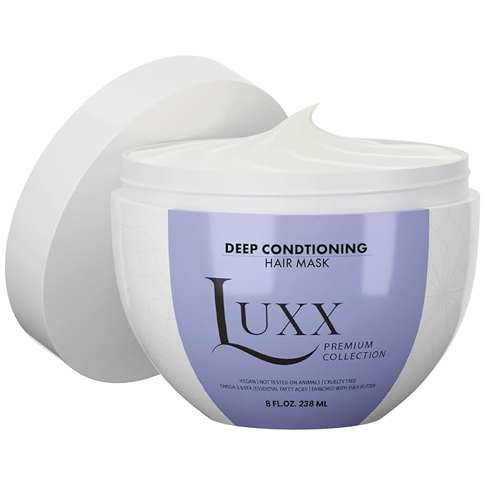 Luxx Deep Conditioning Hair Mask | Shea Butter &amp Argan Oil Vegan Deep Moisturizing Mask for Dry &amp Damaged Hair| Combats Frizz | Restores Moisture | Paraben &amp Sulfate-Free (8 Fl. Oz) Clear