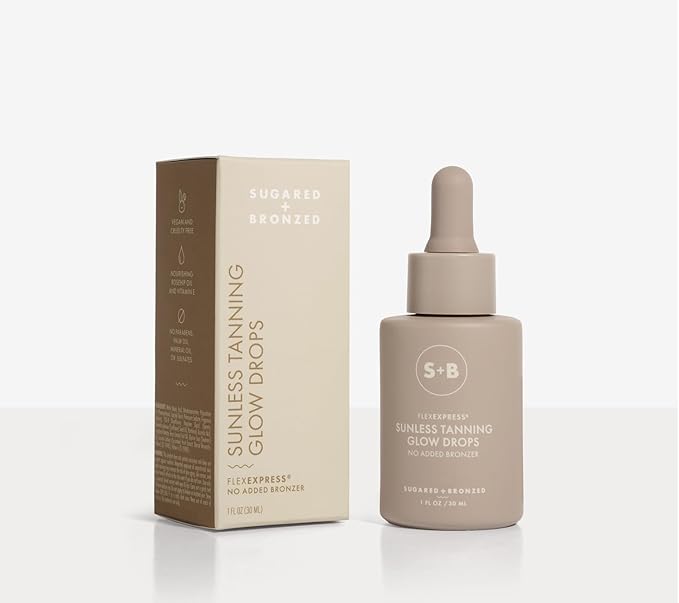 SUGARED + BRONZED Sunless Tanning Glow Drops ? Customizable Self-Tanner for Face &amp Body Natural Glow Clean Formula Streak-Free Lightweight Travel-Friendly Suits All Skin Types (1 Fl Oz)