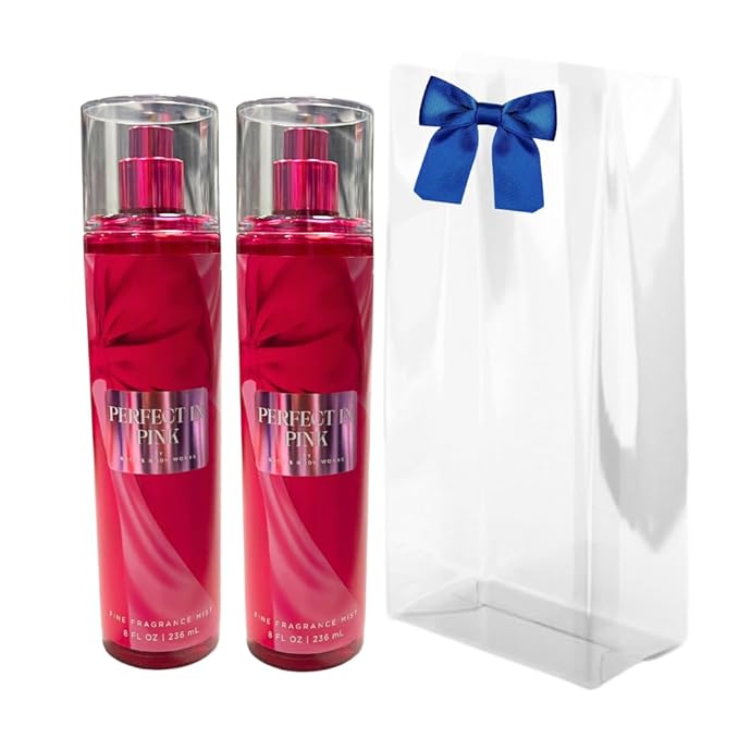 Bath &amp Body Works PERFECT IN PINK Fine Fragrance Mist 2-piece Gift Set with a Blue Bow for Holidays ? Full Size