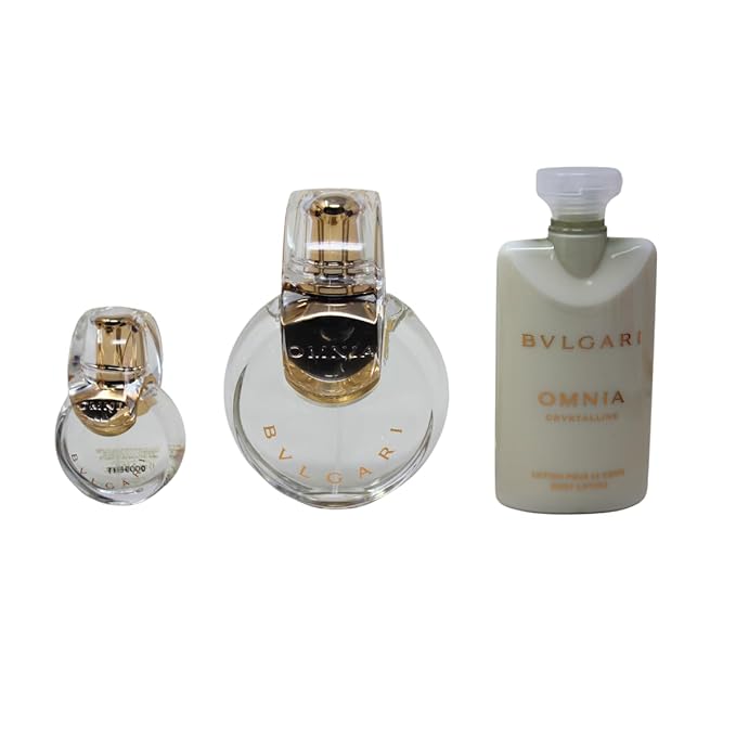 BVLGARI Omnia Crystalline 3-Piece Set for Women (3.4 Oz Eau De Toilette Spray + 0.5 Oz Eau De Toilette Spray + 2.5 Oz Body Lotion)