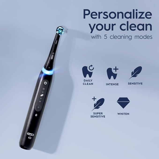 Oral-B iO Series 5 Rechargeable Electric Toothbrush with Visible Pressure Sensor to Protect Gums 2 Minute Timer 5 Cleaning Settings 1 Replacement Toothbrush Heads and Travel Case Black