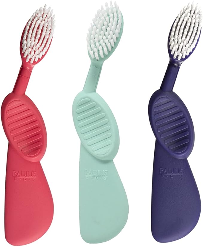 RADIUS Flex Brush Toothbrush Designed to Improve Gum Health &amp Reduce Gum Issues - Right Hand - Purple/Watermelon/Mint Green - Pack of 3