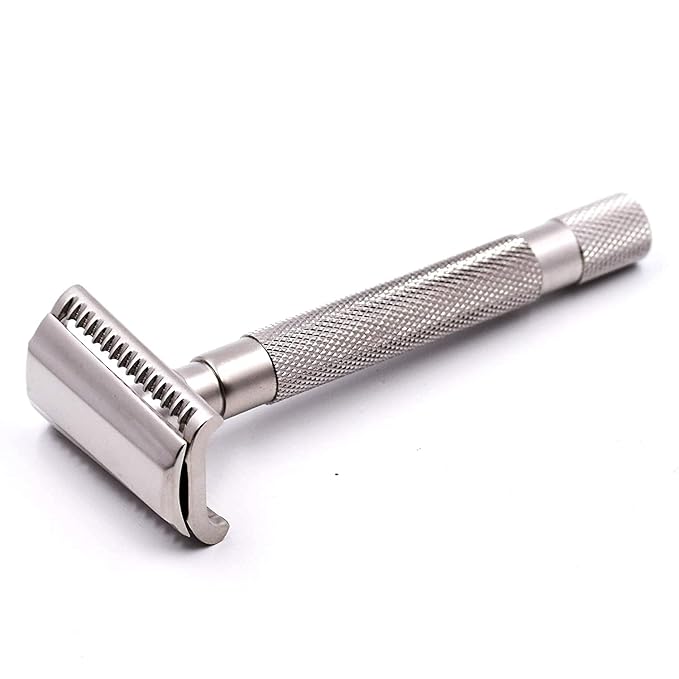 Parker Semi-Slant Safety Razor ? Satin Chrome Finish | Smooth Efficient Double Edge Wet Shaver for Men | Slanted Cutting Action + 5 Platinum Blades Included | Iconic Brand