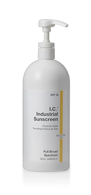 I.C. Industrial Sunscreen Mineral Based SPF 36 Physical Zinc Protection Full Broad Spectrum 80 Minute Sweat &amp Water Resistant Heat Stress Anti-Inflammatory Properties. USA 32oz Bottle (ISSC-32)