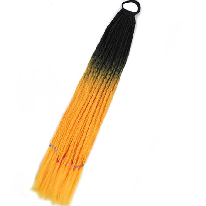 Synthetic Gradient Boxing Braided Ponytail For Girls With Elastic Hair Rubber Bands Hair Accessories Wig Headband Hairpiece