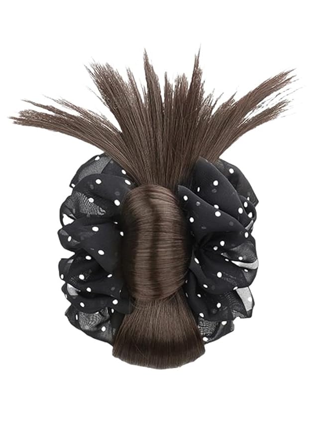 Women Hair Buns Extension Bun Hair Piece Clip in Claw Hair Pieces Synthetic Fiber Bun Wigs for Women (Black-Cool Brown)