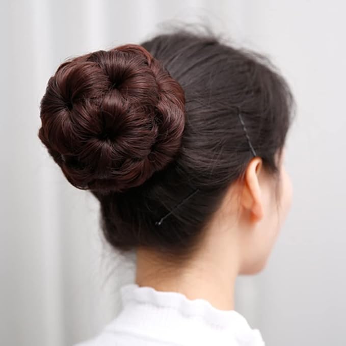 EARSHOT Hair Buns Hair Piece Synthetic Bun Floral Style Ponytail Extension Hair Clips Braided Bun Claw Clip Donut Bun Wig Women Hair Accessories Hair Accessories For Girls (Color : B)