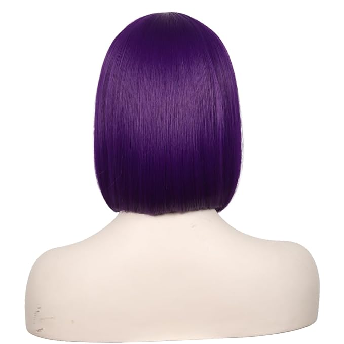WildCos Short 12 Inches Straight Synthetic Cosplay Wig for Women (Dark purple)