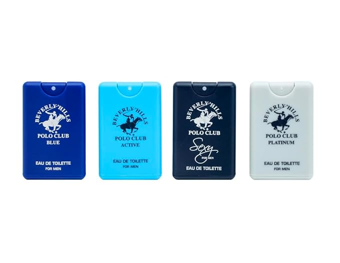 Beverly Hills Polo Club Men's 4-Piece Pocket Spray Set - active Sexy Platinum Blue EDT Collection