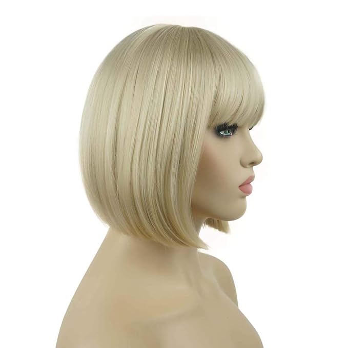 Lydell 8 Straight Short Bob Hair Flat Bangs Cute Central Dot Skin Top Heat Resistant Synthetic Wigs (122)