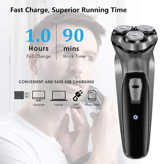 Head Shaver for Men Electric Face Shaver Razor for Men 3D Floating Blade Washable USB Rechargeable Shaving Beard Machine (Color : Black)