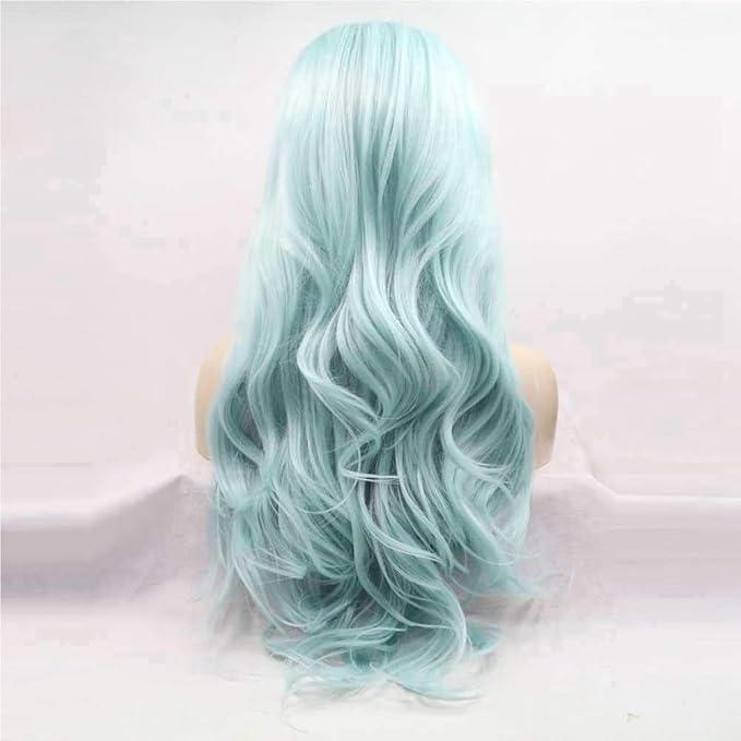 xiweiya Long Mint Green Wigs Long Body Wavy Synthetic Blue Green Lace Front Wig Heat Resistant Fiber Hair Replacement Full Wig For Women 13x3 Lace Wig 24inch