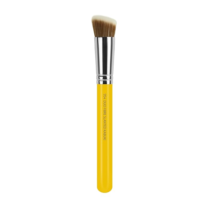 Bdellium Tools Professional Makeup Brush - Studio Series 954 Duo Fiber Slanted Kabuki - With Soft Synthetic Fibers For Stippling Buffing and Blending (Yellow 1pc)